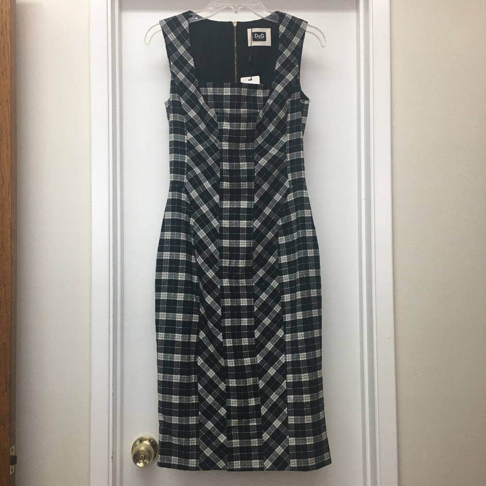 NWT DOLCE & GABBANA Black White Plaid Tartan Dress - Picture 1 of 9